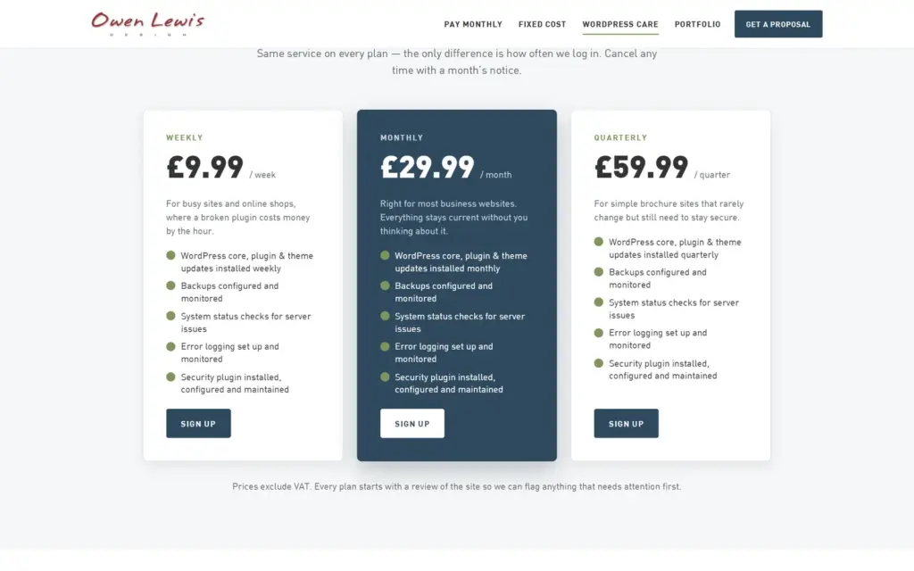 The WordPress block editor on owen-lewis.com: front-end